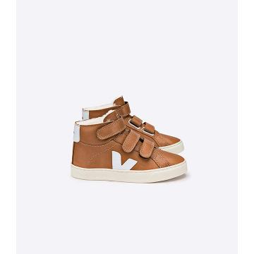 Kids' Veja ESPLAR MID FURED LEATHER High Tops Coffee | ZA 687WNB